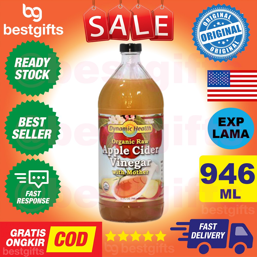 

DYNAMIC HEALTH ORGANIC RAW UNFILTERED APPLE CIDER VINEGAR WITH MOTHER ORGANIK CUKA APEL ENZIM 946 ML