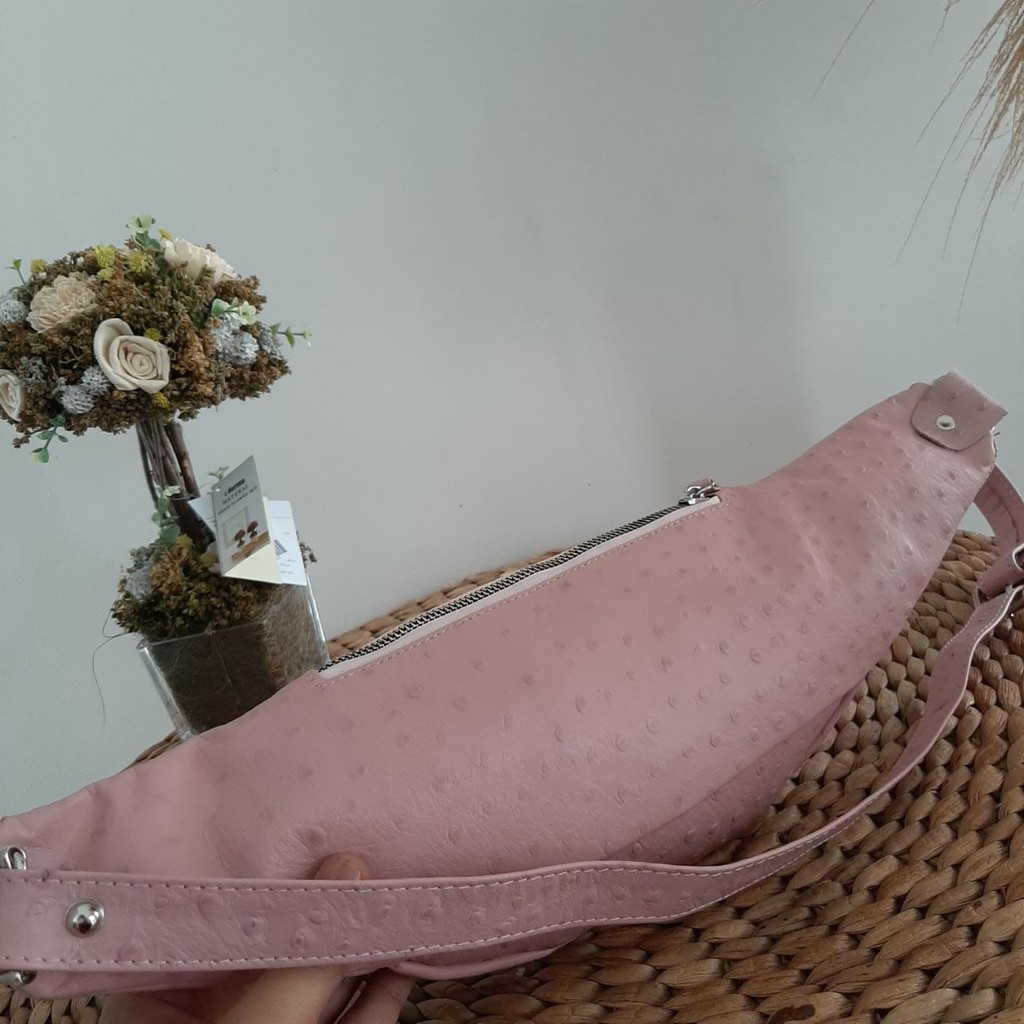 waistbag wanita kulit asli warna pink tas selempang khas kota garut