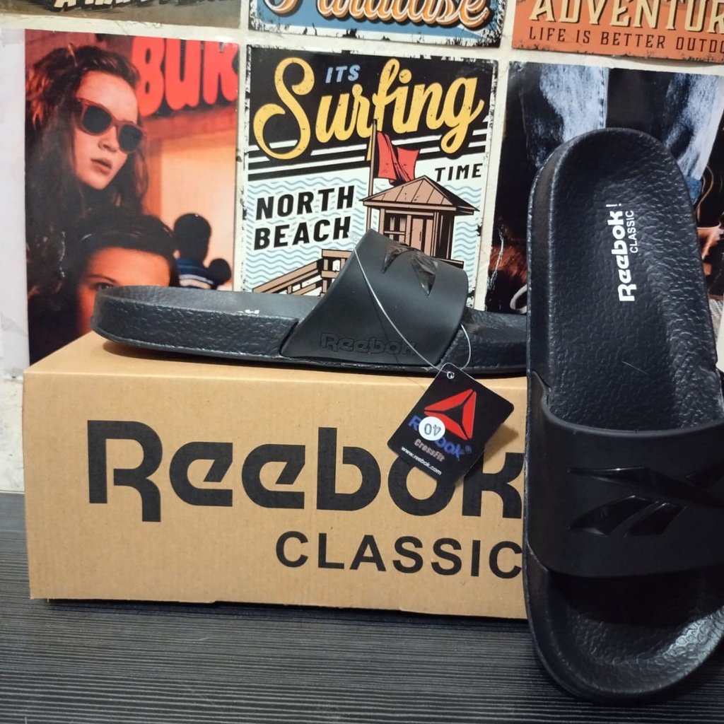 SANDAL SLOP BENASSI SELOP HITAM REEBOK PRIA WANITA TERMURAH REEBOK PREMIUM ORIGINAL SLIDE SENDAL MURAH FLIP FLOP-1