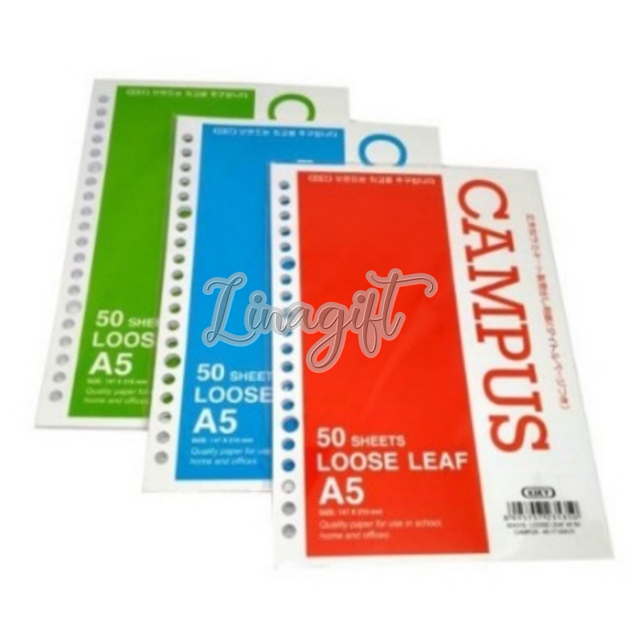 ( Pak 100 Lembar ) KIKY ISI BINDER FILE KERTAS BERGARIS REFILL LOOSELEAF A5 KWARTO / B5 BOXY PUTIH CAMPUS