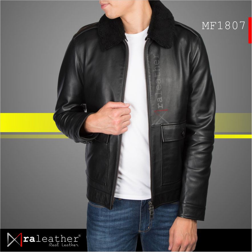 Jaket Kulit Bomber Pria RA Leather Original Garut - MF1807