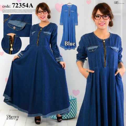 fn 72354A Gamis Jeans / Dress jeans / baju import / ootd / gamis murah / baju murah / Foto Asli