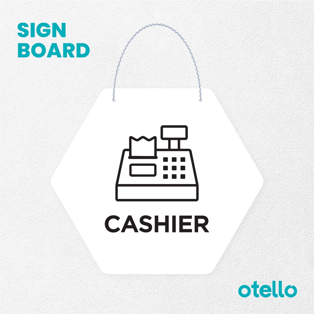 Otello Sign Cashier Signage Board Acrylic Papan Gantung Label Akrilik Rantai Petunjuk Toko Modern Minimalist Kafe Restoran Kantor Gedung Cafe