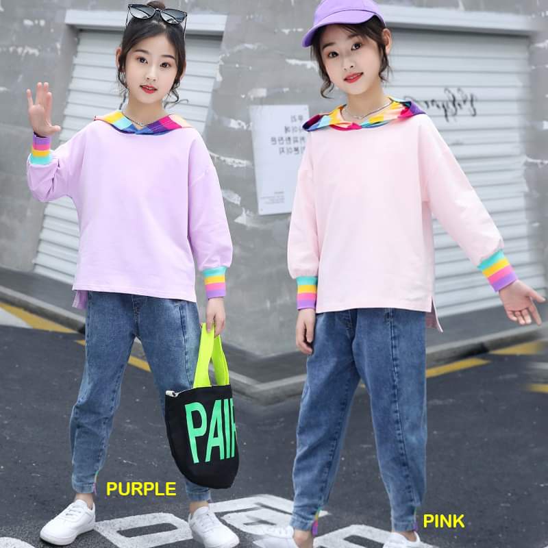 Setelan Anak Perempuan Hoodie Rainbow