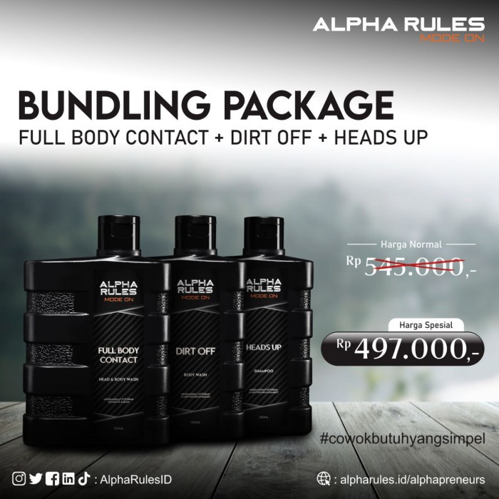 ALPHARULES Bundling Lebih Hemat Full Body Contact + Dirt Off + Heads Up ORIGINAL