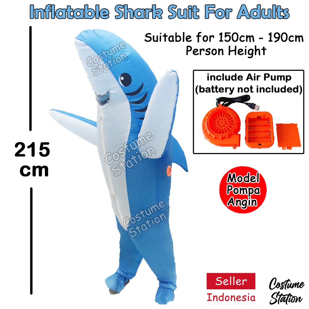 Kostum Blue Shark Ikan Hiu / Costume Animal Hewan Binatang Inflatable pompa angin dewasa