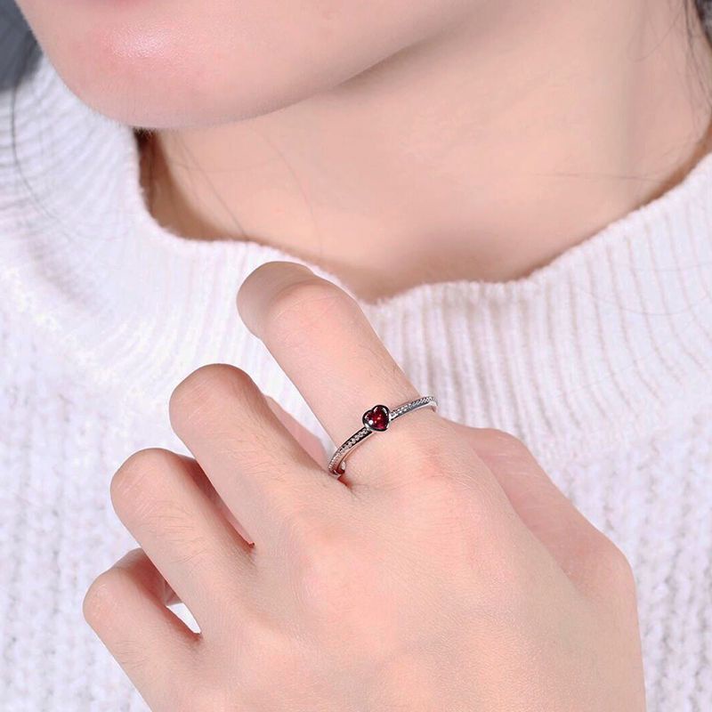 Pandora Cincin 925 Silver Bentuk Hati Aksen Ruby Kubik Zirkonia Untuk Wanita