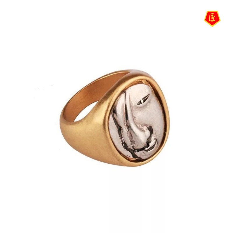 [Ready Stock]Creative 18K Gold Exaggerated Geometry Mask Ring