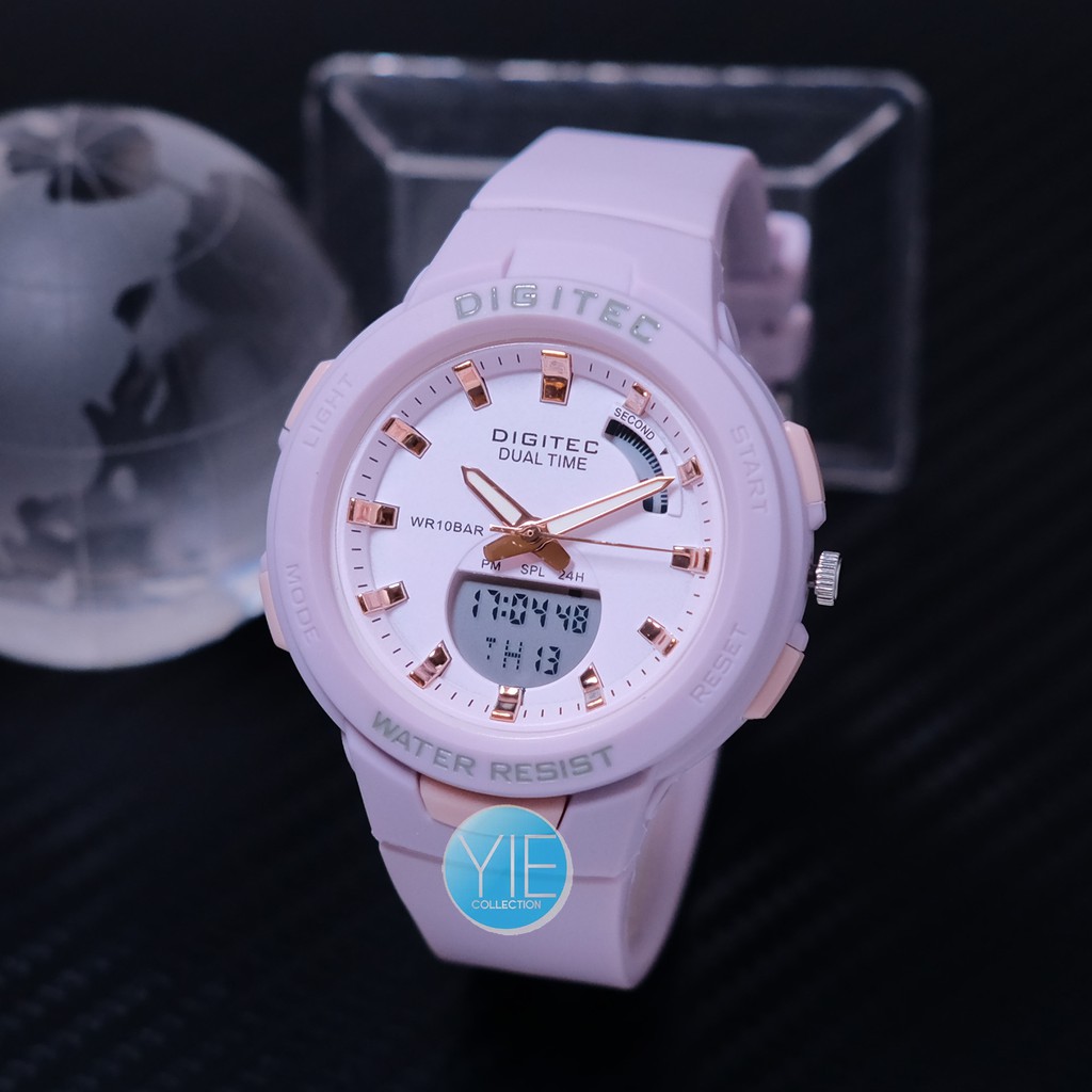 Jam Tangan Wanita Digital Digitec Fashion BDA 4082 T Ungu Dual Time Original Anti Air Strap Karet