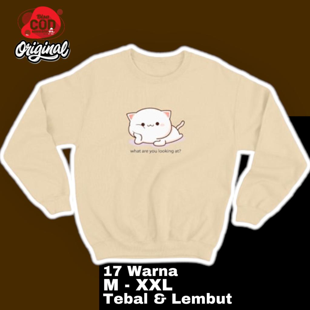 SWEATER BASIC DEPAN SABLON WHAT ARE YOU LOOKING AT? SIZE M-XXL (PRIA & WANITA) kaos sweatshirt hoodi