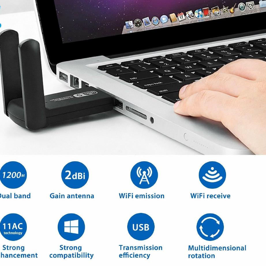 Muraaaahh.. 3.0 USB WiFi Adapter Dual Band 2.4GHz 5GHz 1200Mbps Wireless Network Card Dongle Antenna