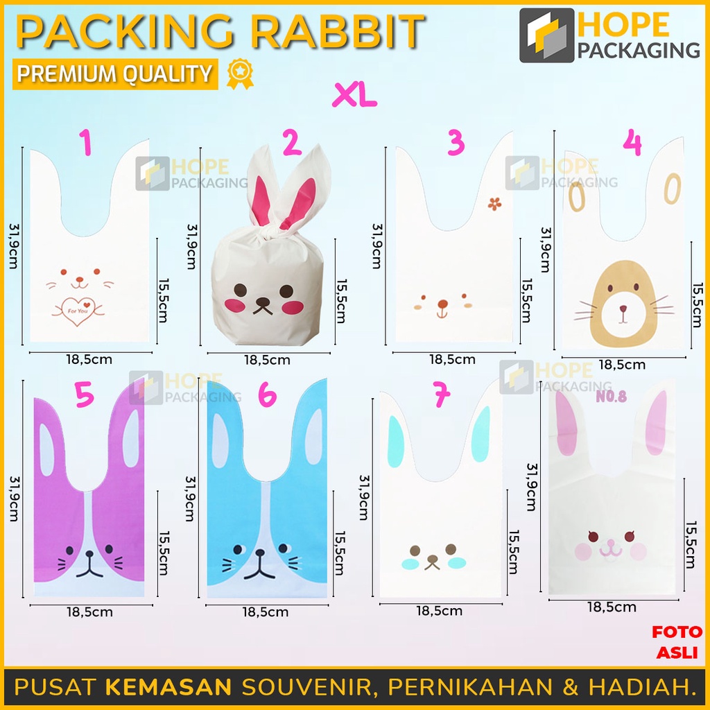 [5 PCS] Packing Rabbit Ear Uk. XL Plastik Cookies Kemasan Kue Lucu Packaging Bunny / Rabbit plastik ultah happy birthday