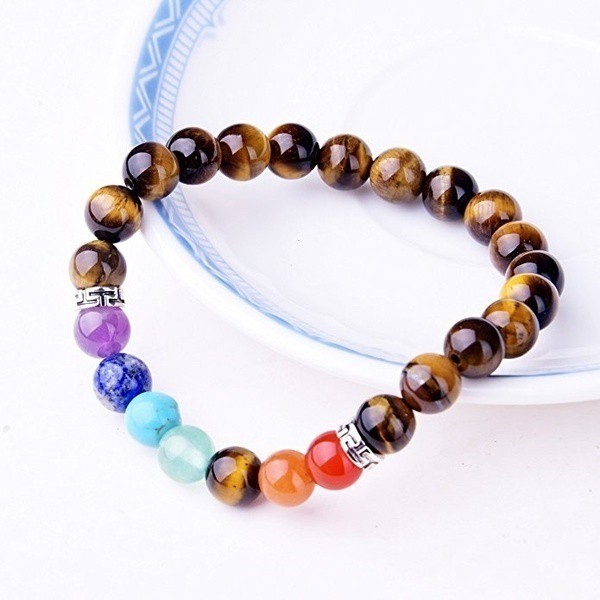 Gelang 7 Chakra Healing Yoga Stretch Natural Gemstone Energy Crystal