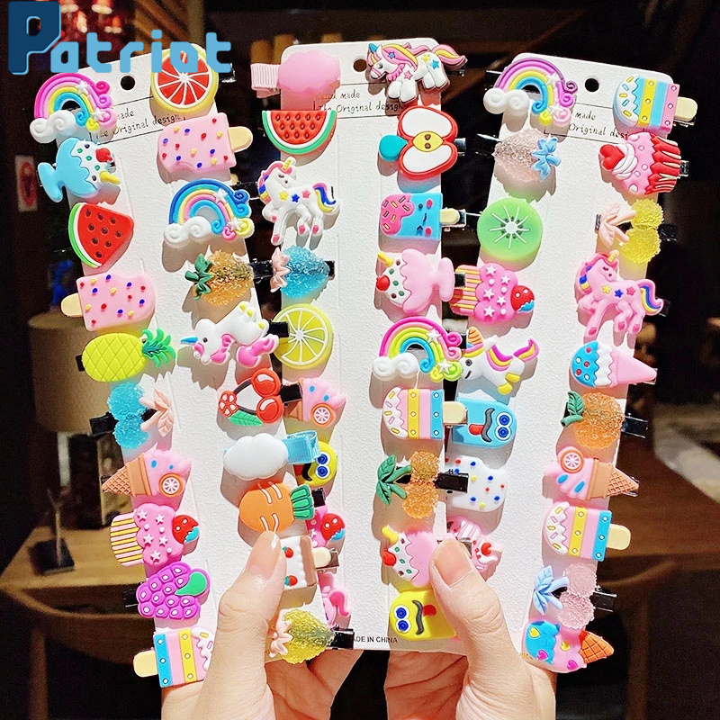 [10 Pcs/Set Korean Children's Cartoon Hair Clips  ] [  Soft Ceramic Children's Hairgrips  ] [Simple Cute Cream Ice Cream Cloud Barrettes  ] [  Girl Silicone Cartoon Hairpin Hair Accessories ]