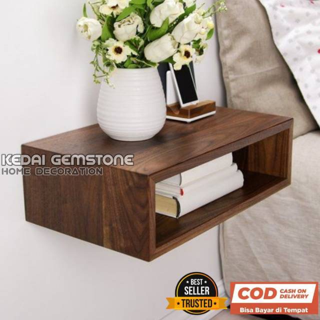 RAK BUKU DINDING MINIMALIS MEJA NAKAS Tempel Dinding Gantung Serbaguna Bahan Kayu Jati Belanda