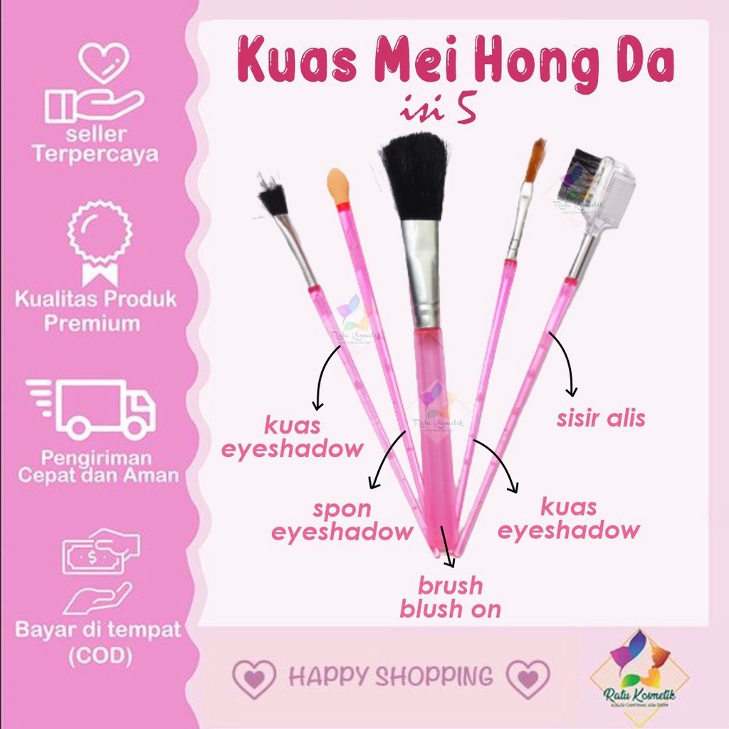 ❤ RATU ❤ Kuas Set Isi 5 Make Up Murah Mei Hong Da | Brush Sponge Spon Eyeshadow isi 12