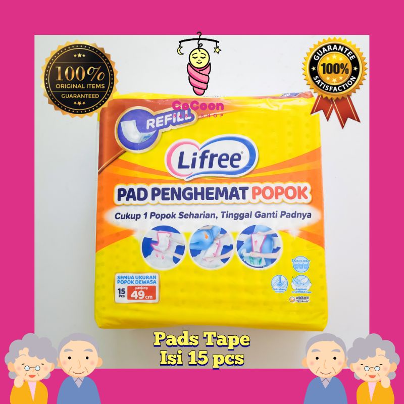 Pads Popok Dewasa Lifree Pad Penghemat Popok Perekat Tape 15 pcs