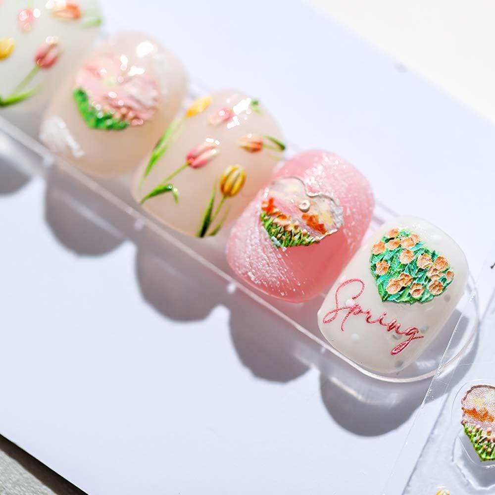 Mxbeauty 3D Kuku Seni Stiker Salon Lucu Perekat Diri Decal Cinta Hati Tulip DIY Manicure Aksesoris Kuku Foil Decals