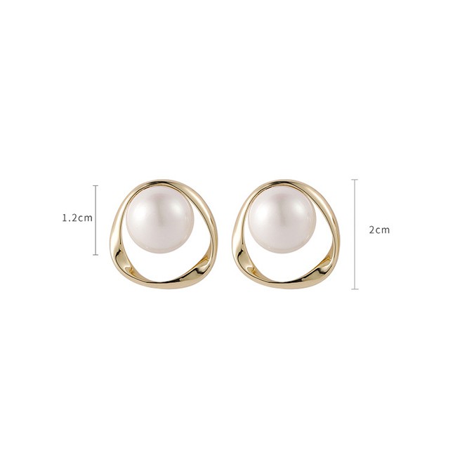 LRC Anting Tusuk Fashion Gold Color Pearl Geometric Alloy Earrings P89111