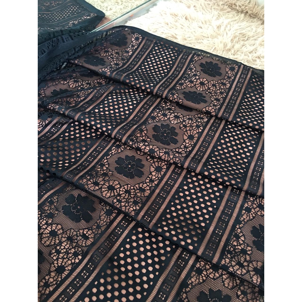 Kain Bahan Brokat Halus Meteran Gamis Brukat Lace Royal Warna Hitam