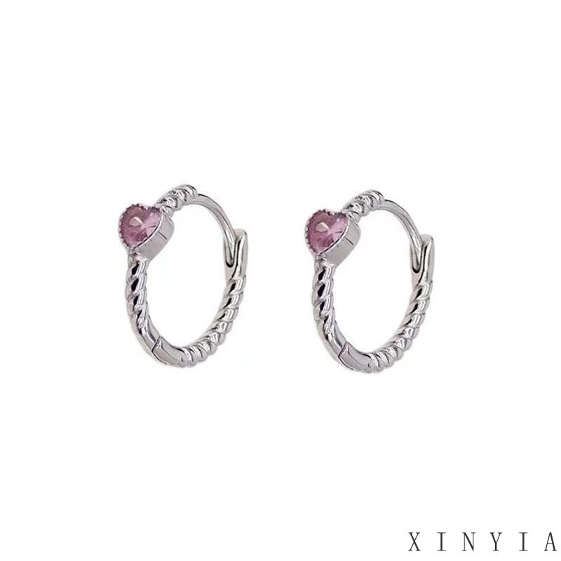 Anting Zirkon Desain Twist Warna Pink Untuk Wanita