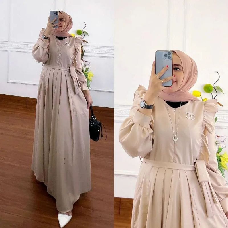 (FREE BROSS) Alora Dress Maxy Gamis Premium Lengan Balon Gamis Busui Ceruty Babydoll Gamis Jumbo Polos Baju Wanita Gamis Remaja