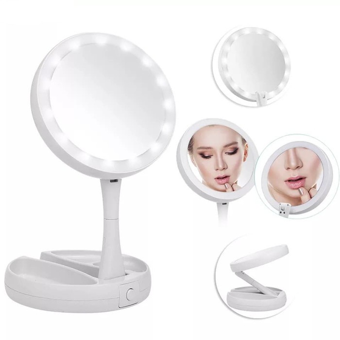 Cermin LED 2 Sisi Lipat ( Foldable Mirror LED )