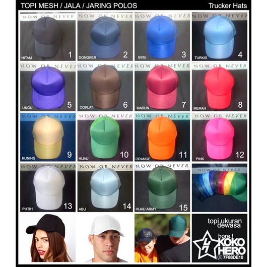 topi Polos Trucker Jala Jaring warna warni polosan