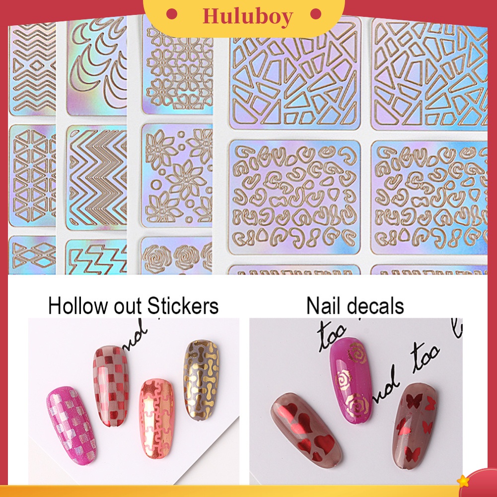 Huluboy Huluboy♡ 24pcs / Set Stiker Kuku Motif Hollow Bergelombang Untuk Manicure