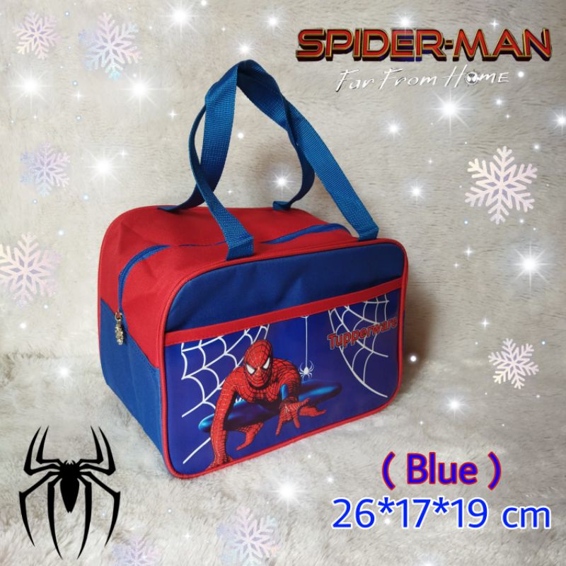 Tas Tupperware Spiderman ( Zipper Bunga Es ) / tas bekal Spiderman / Tas bekal Makan siang / Tas jinjing Spiderman