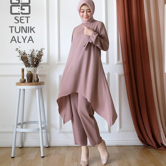 Tunik Set Wanita Kondangan Lebaran 2021 Pakaian Crinkle Terbaru Fashion V3J3 Remaja Muslim Dewasa Pe
