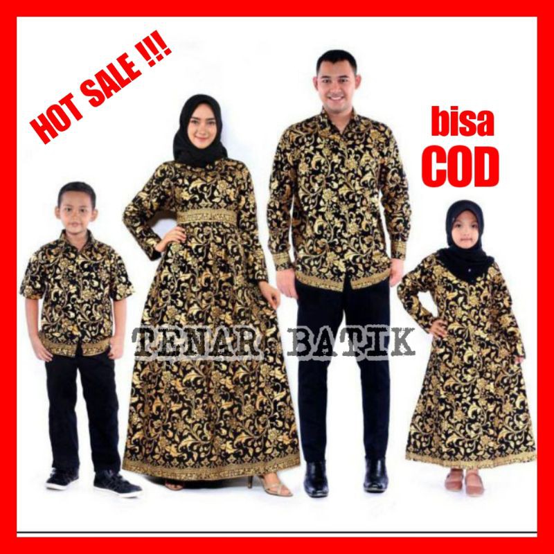 Sale Batik Couple Batik Keluarga Ibu Ayah Dan Anak Maura Couple Sania Ruffle Modern ( Prada Bakung Gold ) GOOmNBtp33gE6