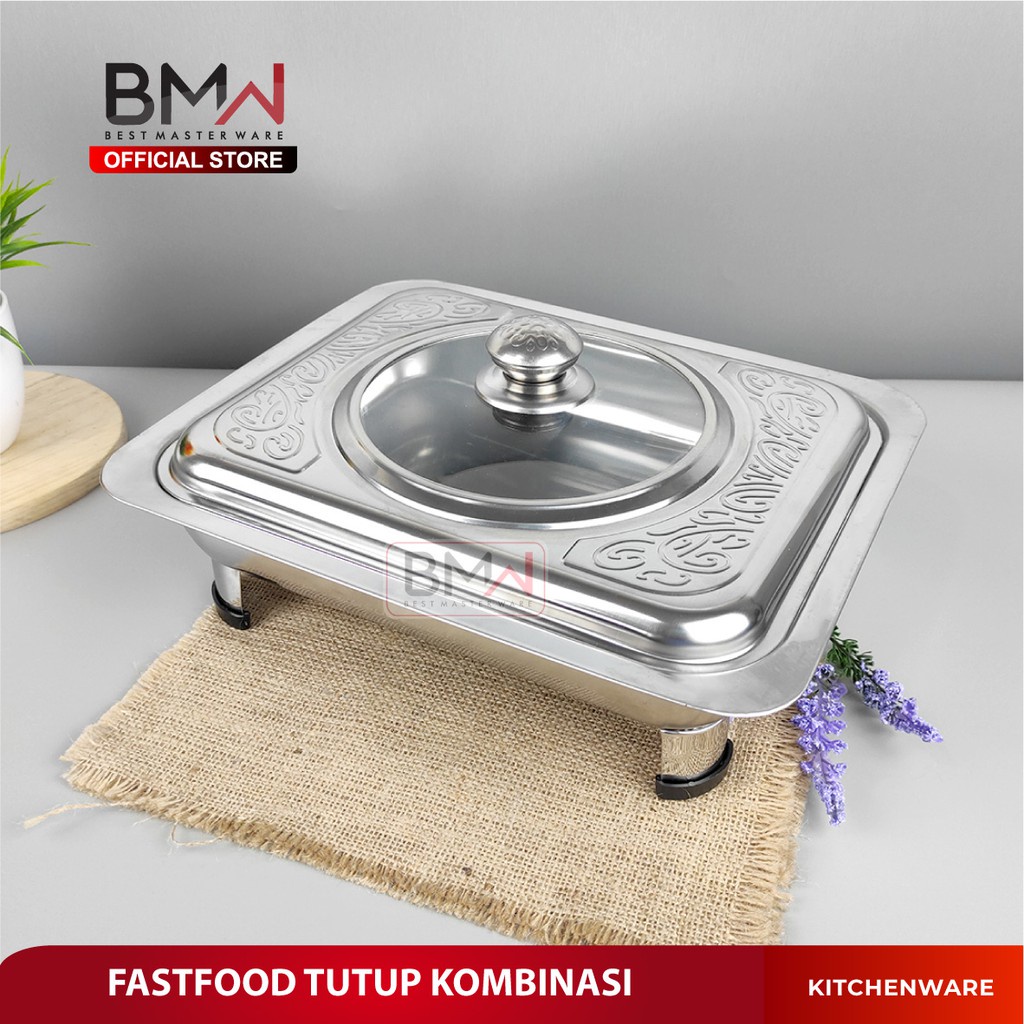 WADAH PRASMANAN KOMBINASI TUTUP KACA STAINLESS / KOTAK FAST FOOD DISH / WADAH SAJI FREE PACKING BUBBLE VD