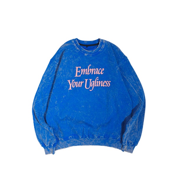 BASED CLUB EMBRACE UGLINESS ROYAL BLUE WASHED CREWNECK