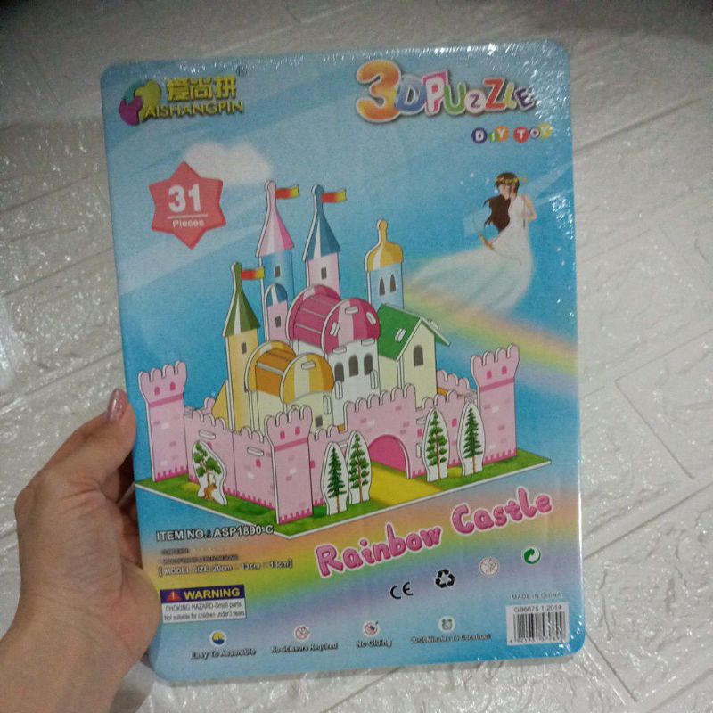 LYSASHOP - MAINAN EDUKASI ANAK PUZZLE 3D DIY BESAR/MELATIH MOTORIK KREATIFITAS KESABARAN IMAJINASI-Rainbow Castle