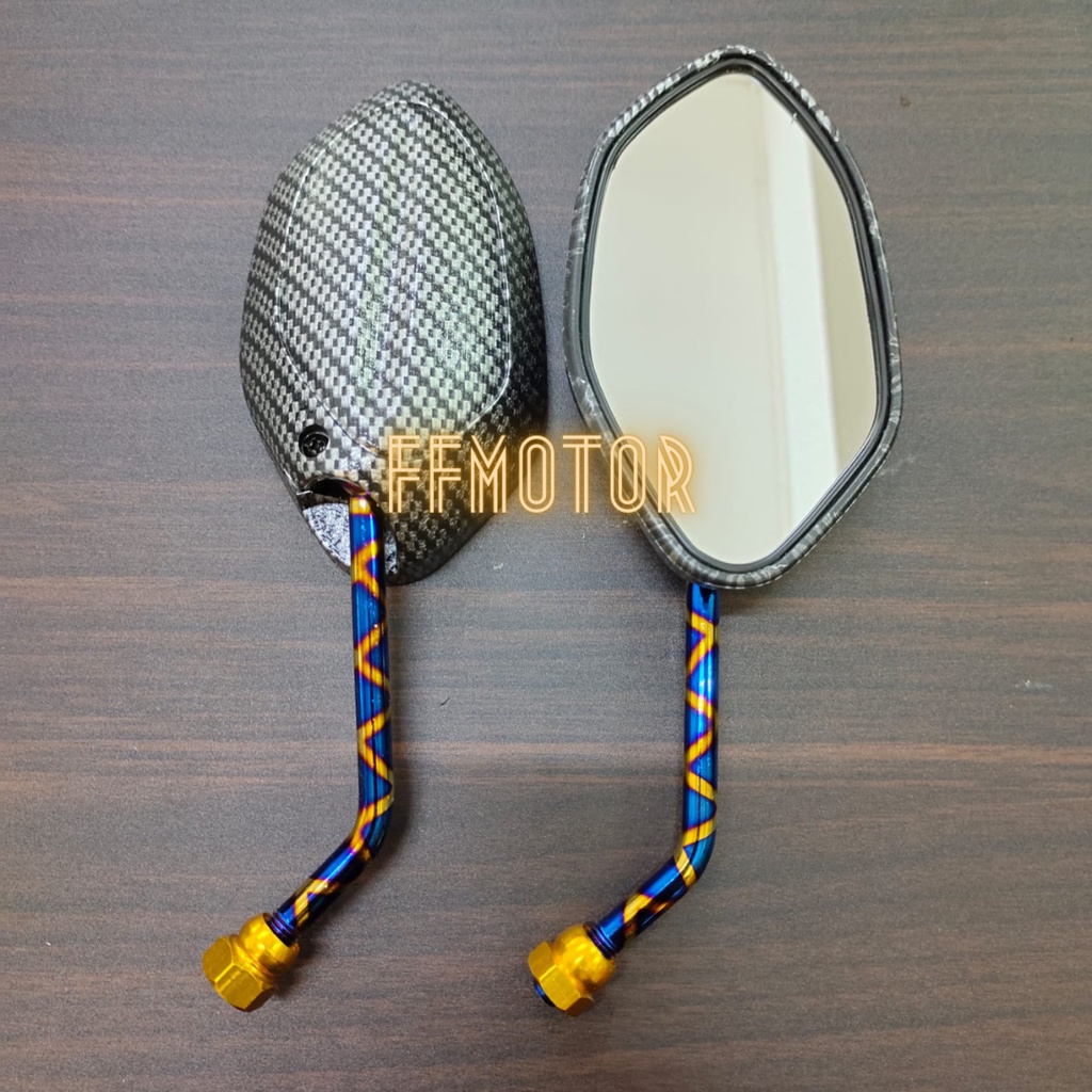 Spion Carbon Chrome Beat Drat Honda / Spion Karbon Chrome Beat Vario Scoopy Dll-BLUE X PENDEK