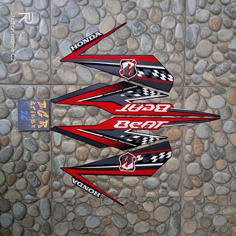 stiker/sticker striping list body motor Honda Beat esp 2018 full hitam merah