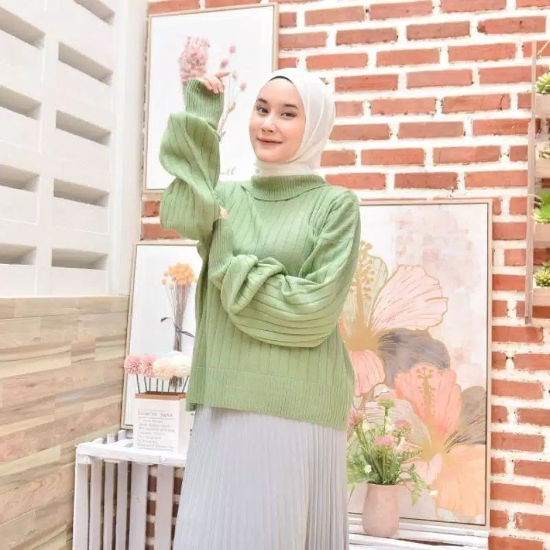 Turtle Neck Button Oversize | Pakaian Wanita | Sweater Rajut pashion wanita