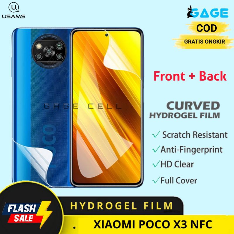 USAMS Hydrogel Film Antigores Screen Protector Depan Belakang Xiaomi Poco X3 Nfc Full Cover Original