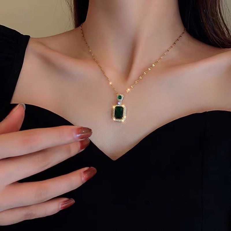 Kalung Titanium Green Mata Hijau Mata Tanam Korea Fashion Style Trending