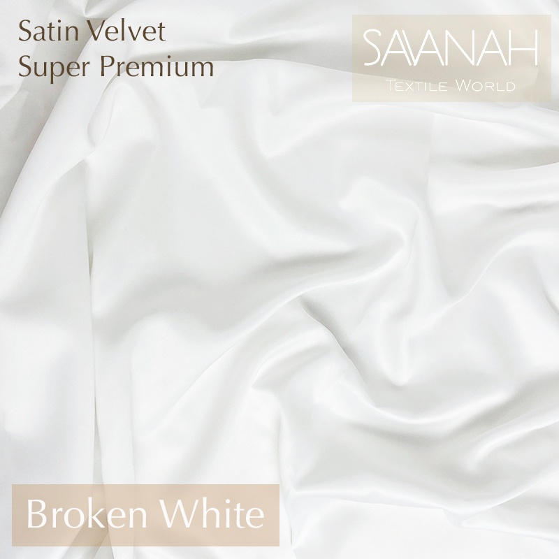 1 meter Kain Satin Velvet SUPER PREMIUM / Sateen Velvet Premium Dress hijab Gamis PASTEL-Broken White