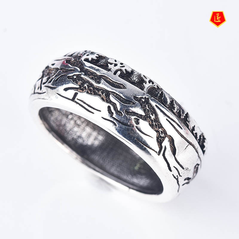 [Ready Stock]New S925 Silver Vintage Carved Wolf Ring