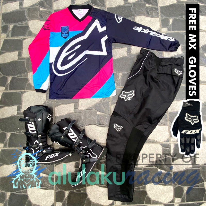 Jersey, Celana, Sarung Tangan &amp; Sepatu Fullprint with Protectors Fullset MX Trail Motocross - Paket Bundling ASCTFG050101-F41