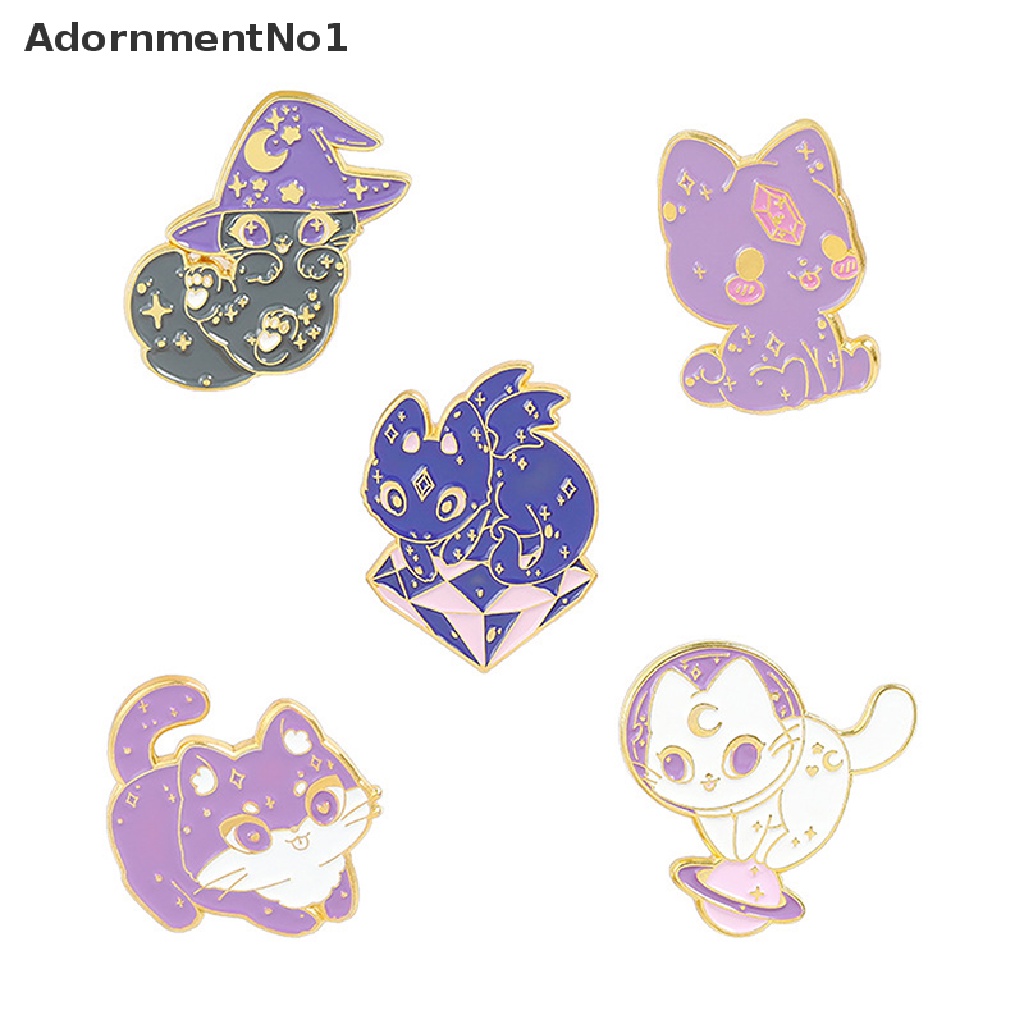 (AdornmentNo1) Bros / Pin Enamel Bentuk Bulan / Bintang / Kucing Ungu / Penyihir / Luar Angkasa