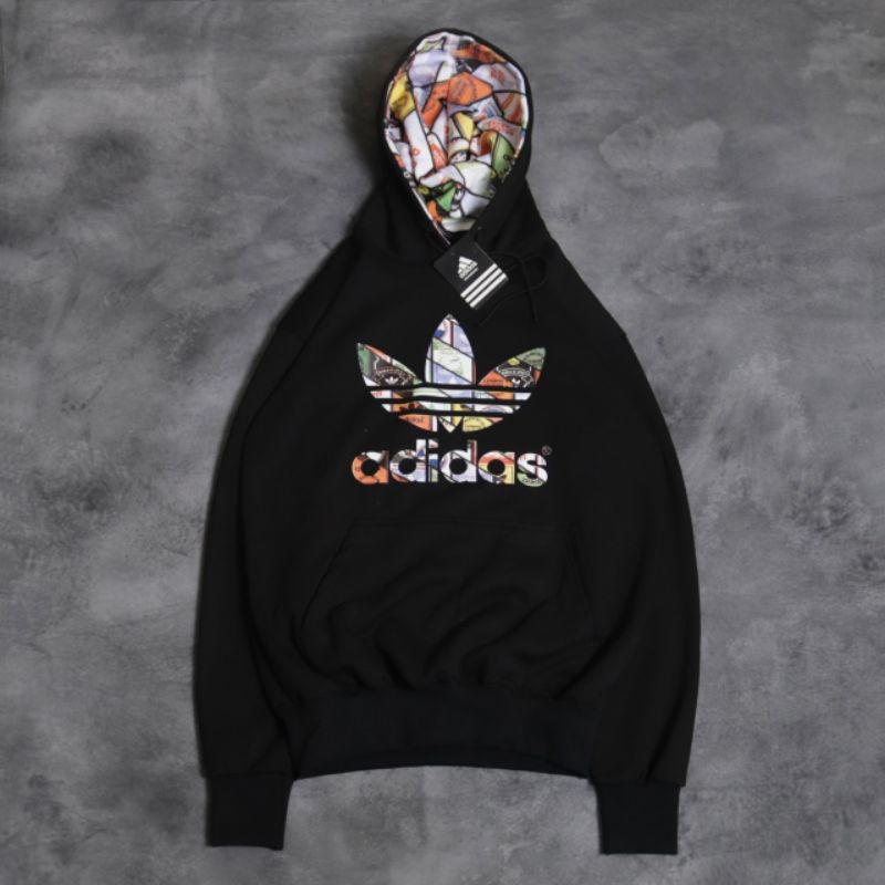 SWEATER HOODIE ADIDAS TREEFOIL MULTICOLOR HITAM AUTHENTIC FULLTAG