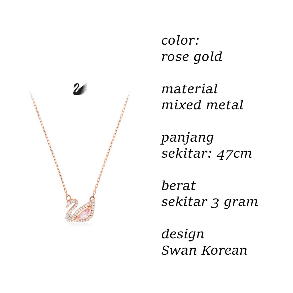 Kalung Swan Rantai Korea Liontin Angsa Warna Pink Berlian untuk Wanita Aksesoris Rose Gold Necklace True Beauty Import Mixed Metal