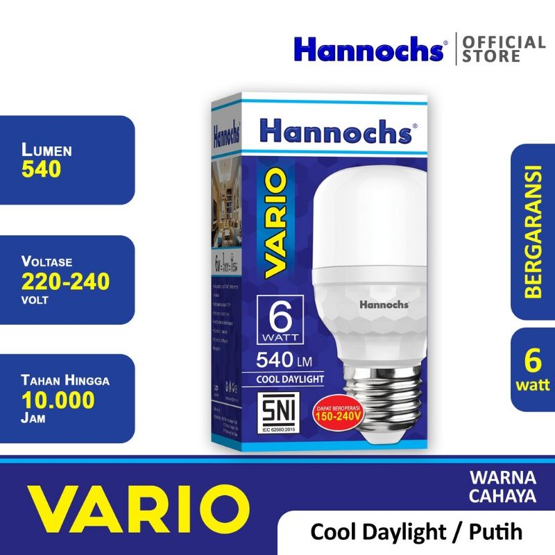 Paket 5 Pcs Hannochs Vario 6 watt Cahaya putih