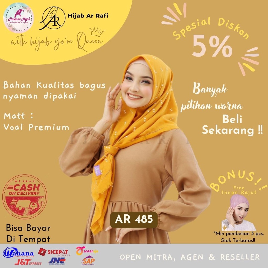 Arrafi Hijab Segiempat Terbaru AR 485 Voal Rawis Motif Segitiga