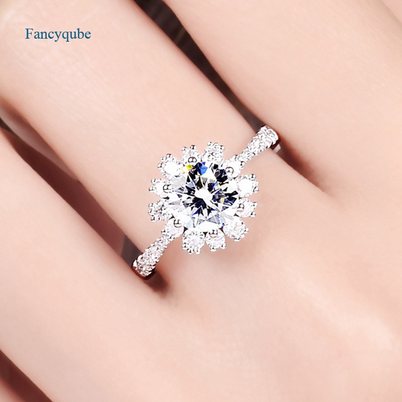 Fancyqube Perhiasan Cincin Kristal Zircon Bentuk Bunga Snowflake Untuk Wanita