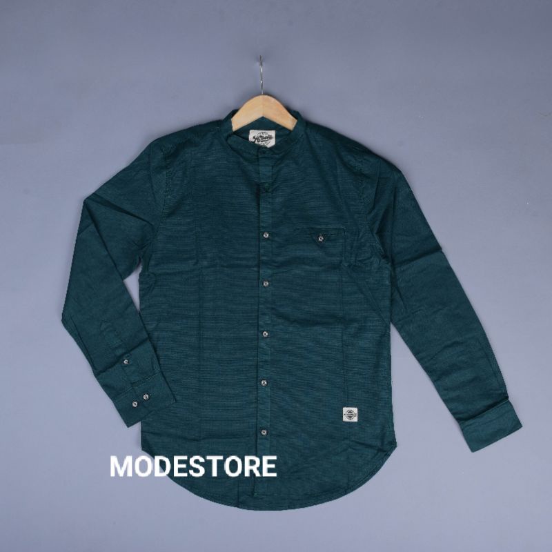 KEMKO, Kemeja Pria Lengan Panjang Polos Kerah Sanghai, Kemeja Koko Panjang Polos Premium, Kemeja Ker